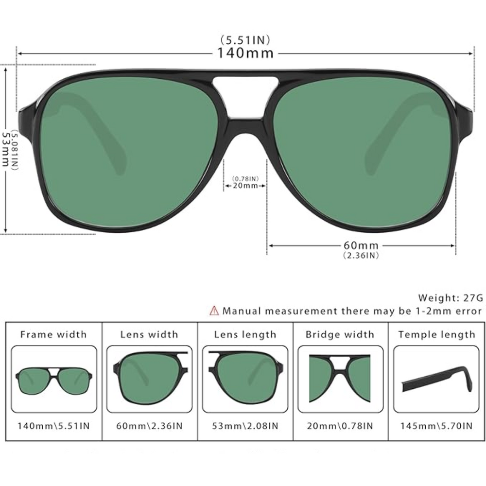Indy Retro Aviator Sunglasses - Classic Vintage Style, UV Protection, Unisex Fashion Eyewear