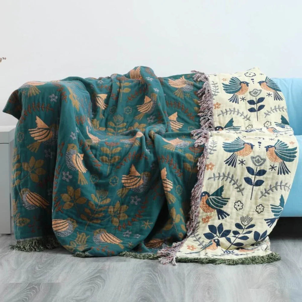 Reversible Scandinavian Bird Blanket - Cozy NordicNest Design for Stylish Home Decor
