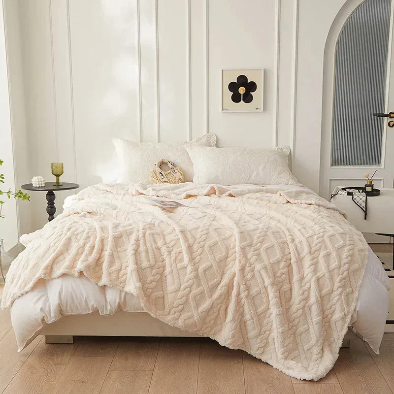 CozyLuxe Reversible Thick Lambswool Blanket - Ultra Soft & Warm, Perfect for Home Decor