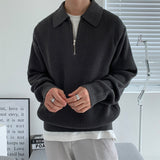 Rib Knit Sweater with Quarter Zip and Spread Collar