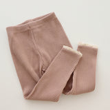 Girls' Ribbed Lace Trim Baby Leggings - Stylish & Comfortable Infant Pants