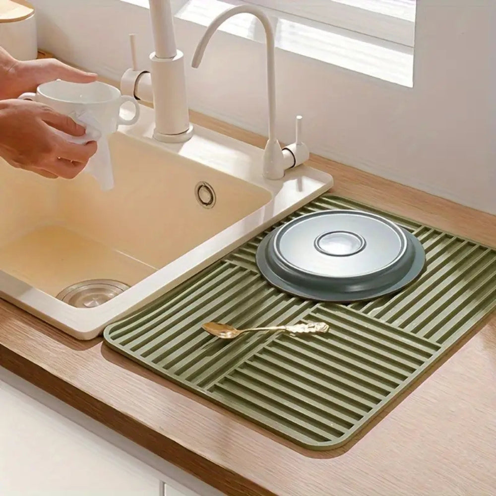Ridged Foldable Multi-Purpose Drying Mat - Versatile, Space-Saving Kitchen & Dish Drying Solution