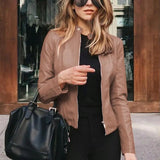 Women's cropped leather jacket, view 1