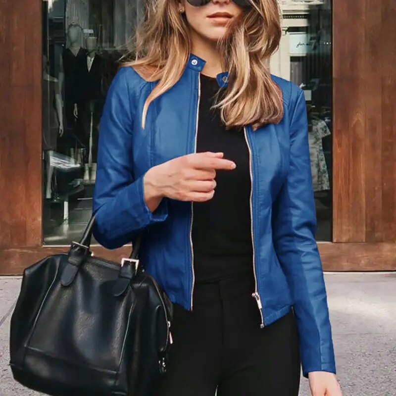 Women's cropped leather jacket, view 3