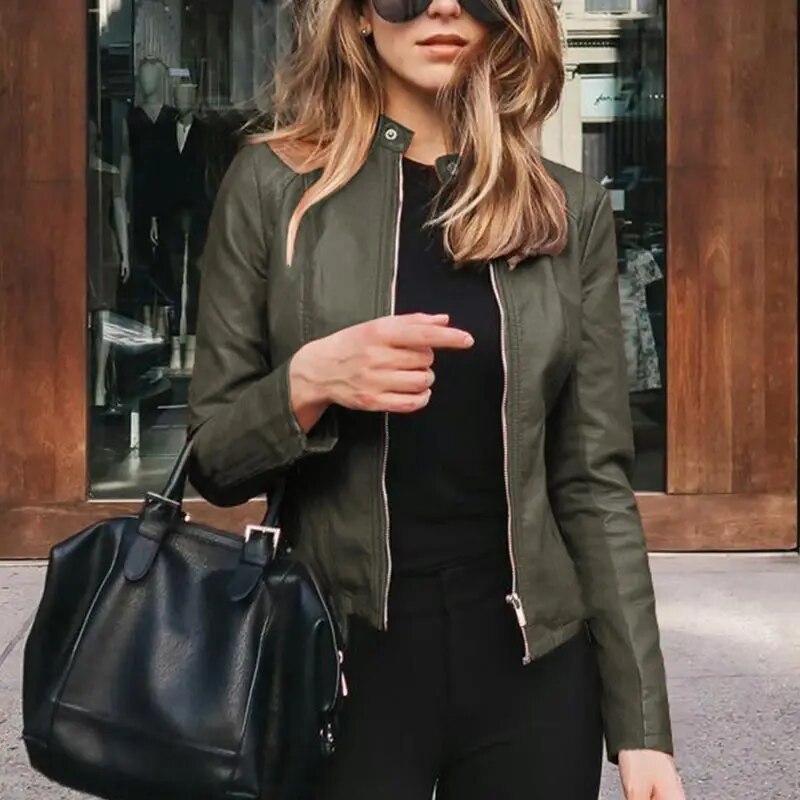 Women's cropped leather jacket, view 5