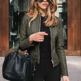 Women's cropped leather jacket, view 5