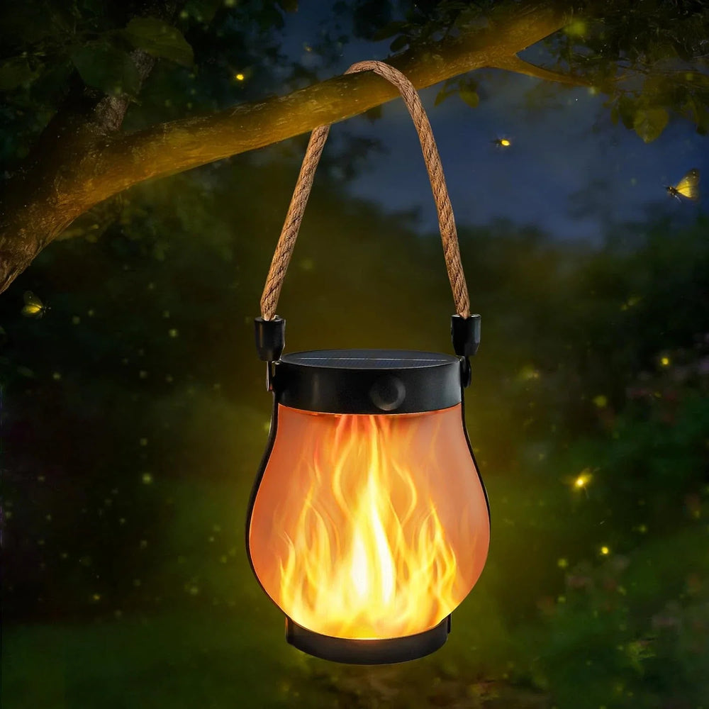 Solar Flame Lantern – LED Flame Effect, Dusk Sensor & Solar + USB Charging