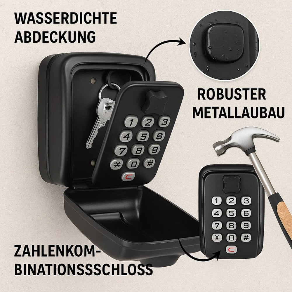 Combination Key Safe – Weatherproof Zinc Alloy, Wall-Mounted, 15×11×9cm
