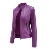Women's zip-up leather jacket, view 2