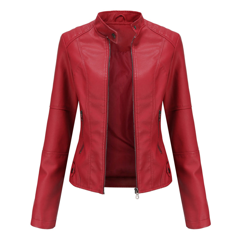 Women's zip-up leather jacket, view 4