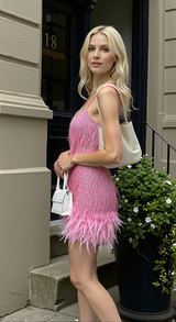 Elegant Sparkling Mini Dress with Feather Trim - Perfect for Parties & Special Occasions