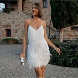 Elegant Sparkling Mini Dress with Feather Trim - Perfect for Parties & Special Occasions