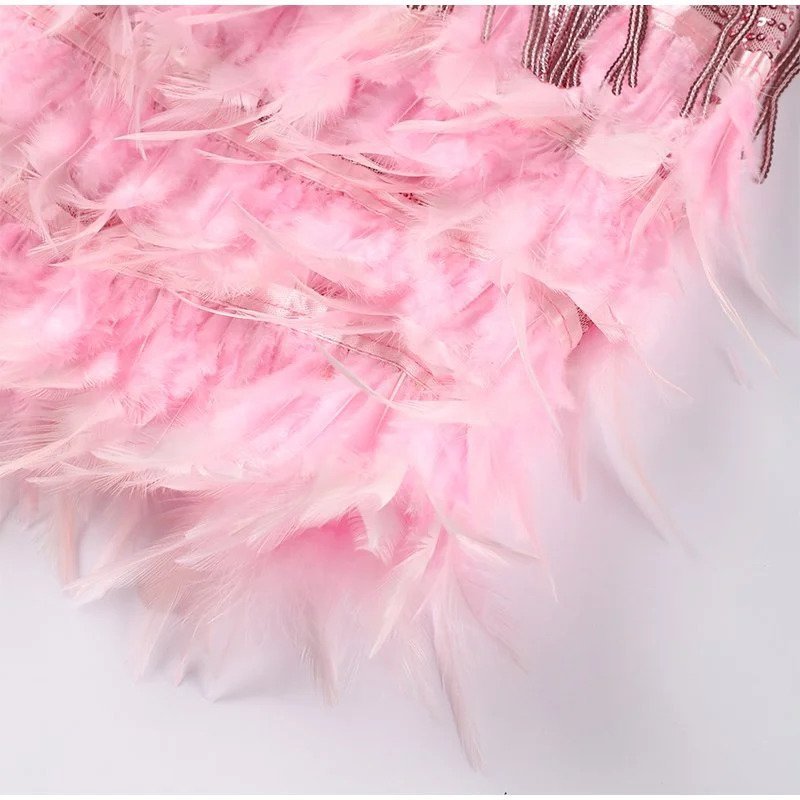 Elegant Sparkling Mini Dress with Feather Trim - Perfect for Parties & Special Occasions