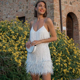 Elegant Sparkling Mini Dress with Feather Trim - Perfect for Parties & Special Occasions