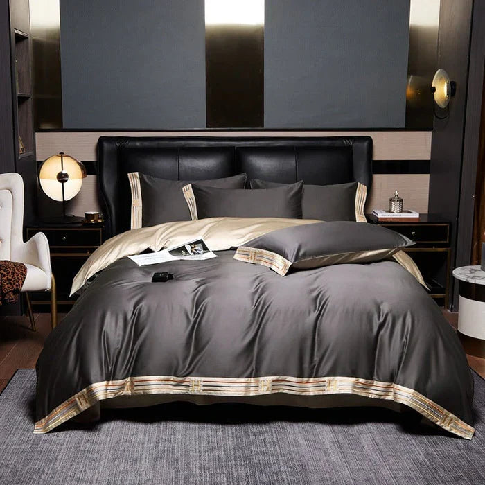 Luxora Satin Cotton Embroidered Bedding Set - Luxurious Comfort & Elegant Design