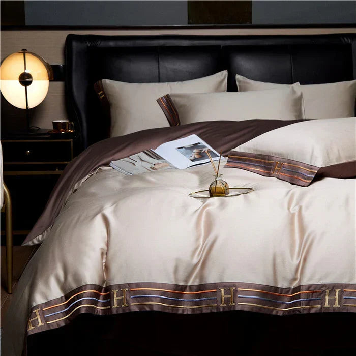 Luxora Satin Cotton Embroidered Bedding Set - Luxurious Comfort & Elegant Design