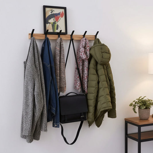 Wall Coat Rack – Scandinavian Design, Movable Hooks & Wood Finish