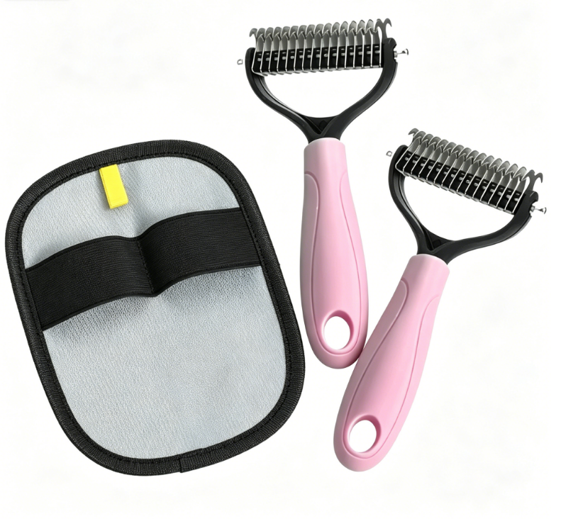 Double-Sided Pet Deshedding Brush – Undercoat Removal, Rounded Pins & 17×10cm