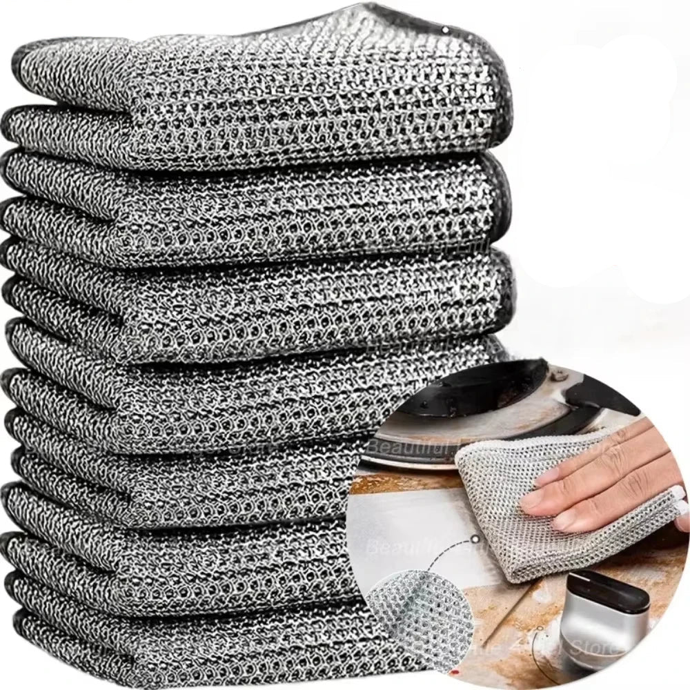 Enhanced Product Title: **ScrubMaster Steel Wire Dish Cloth - Reusable, Multifunctional Cleaning Tool for Effortless Scrubbing & Stain Removal**