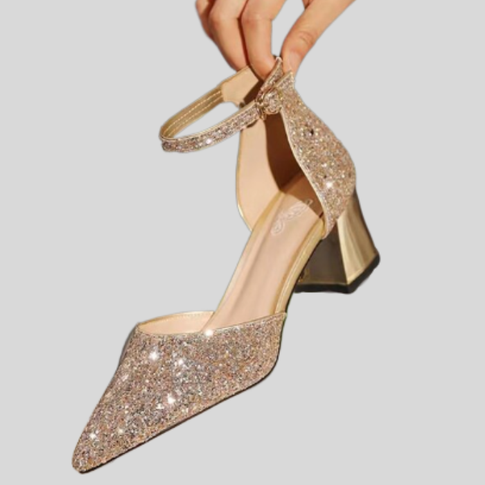 Selena glittery high heels with ankle strap