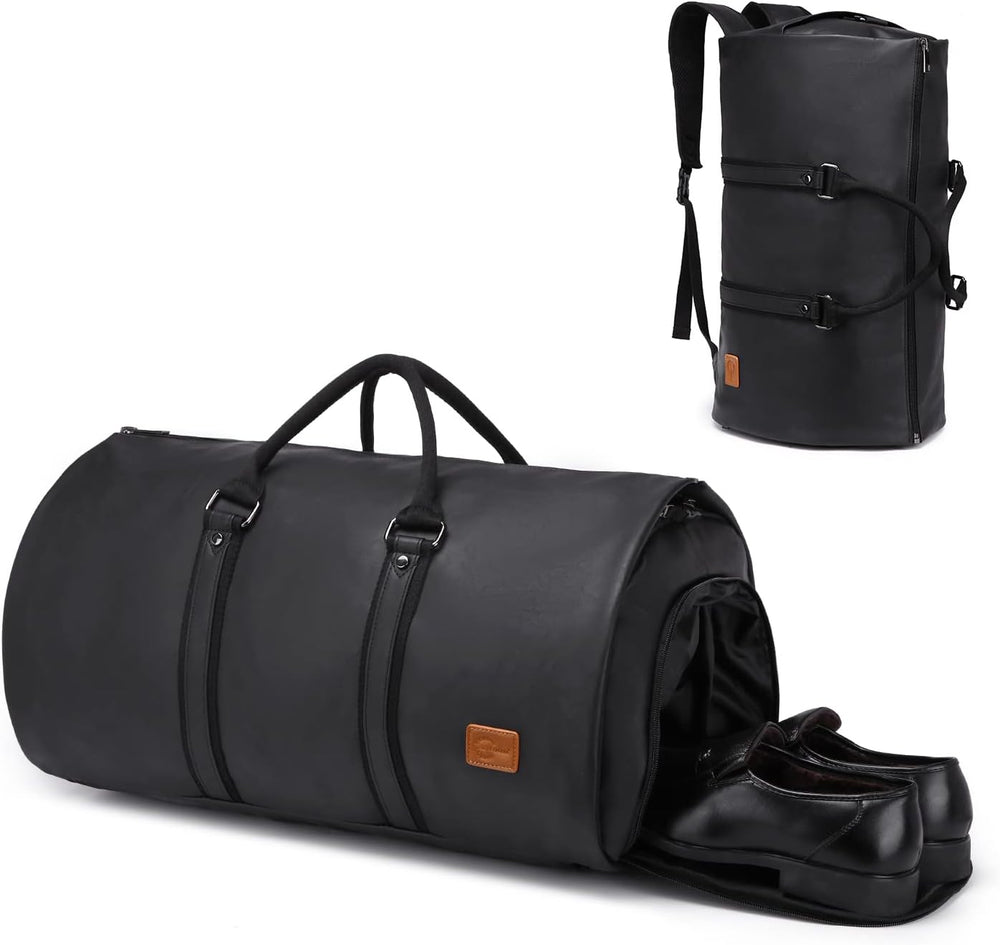 Convertible PU Leather Duffel Bag - Stylish Carry-On Weekender & Travel Suit Case