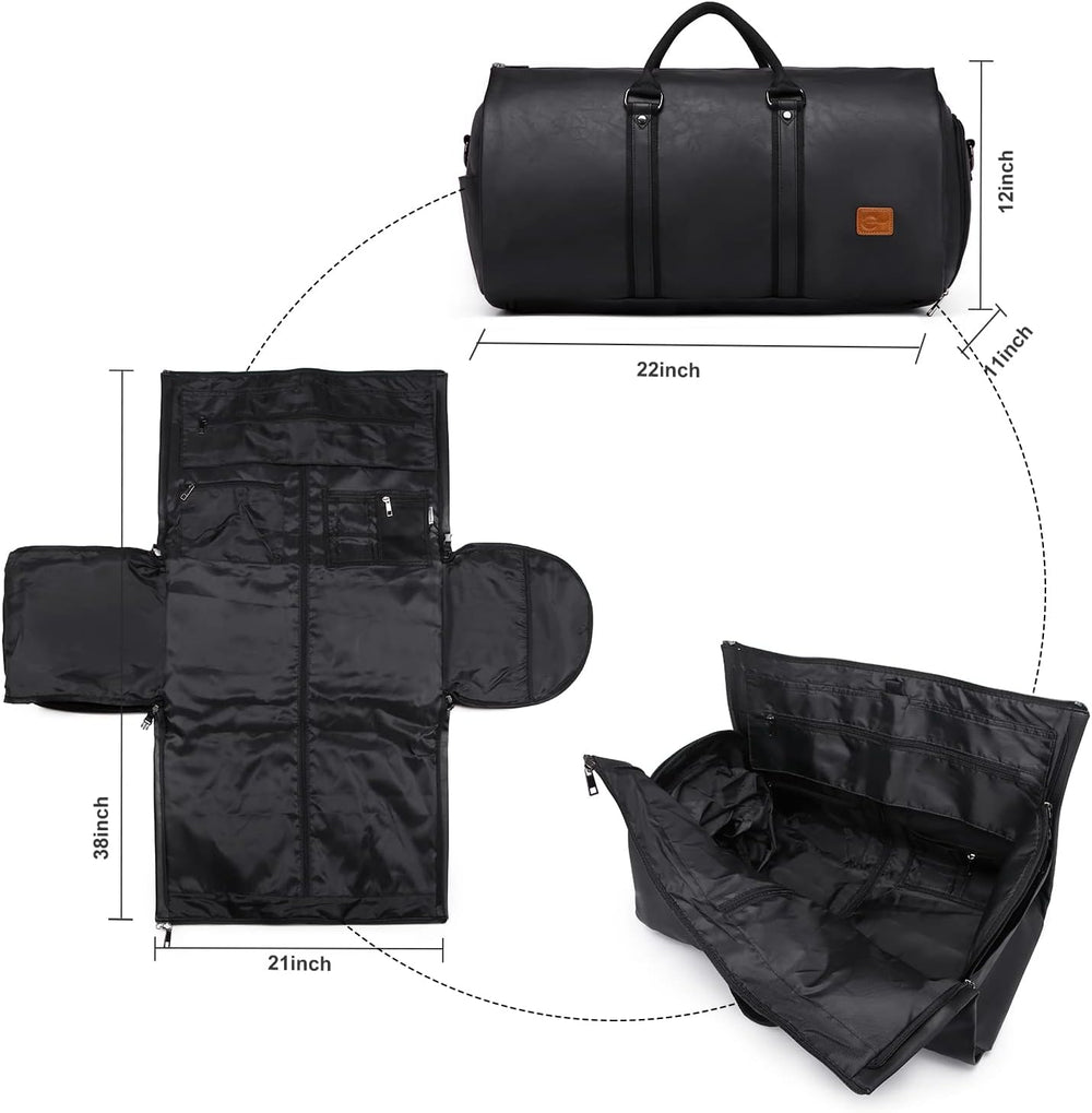 Convertible PU Leather Duffel Bag - Stylish Carry-On Weekender & Travel Suit Case