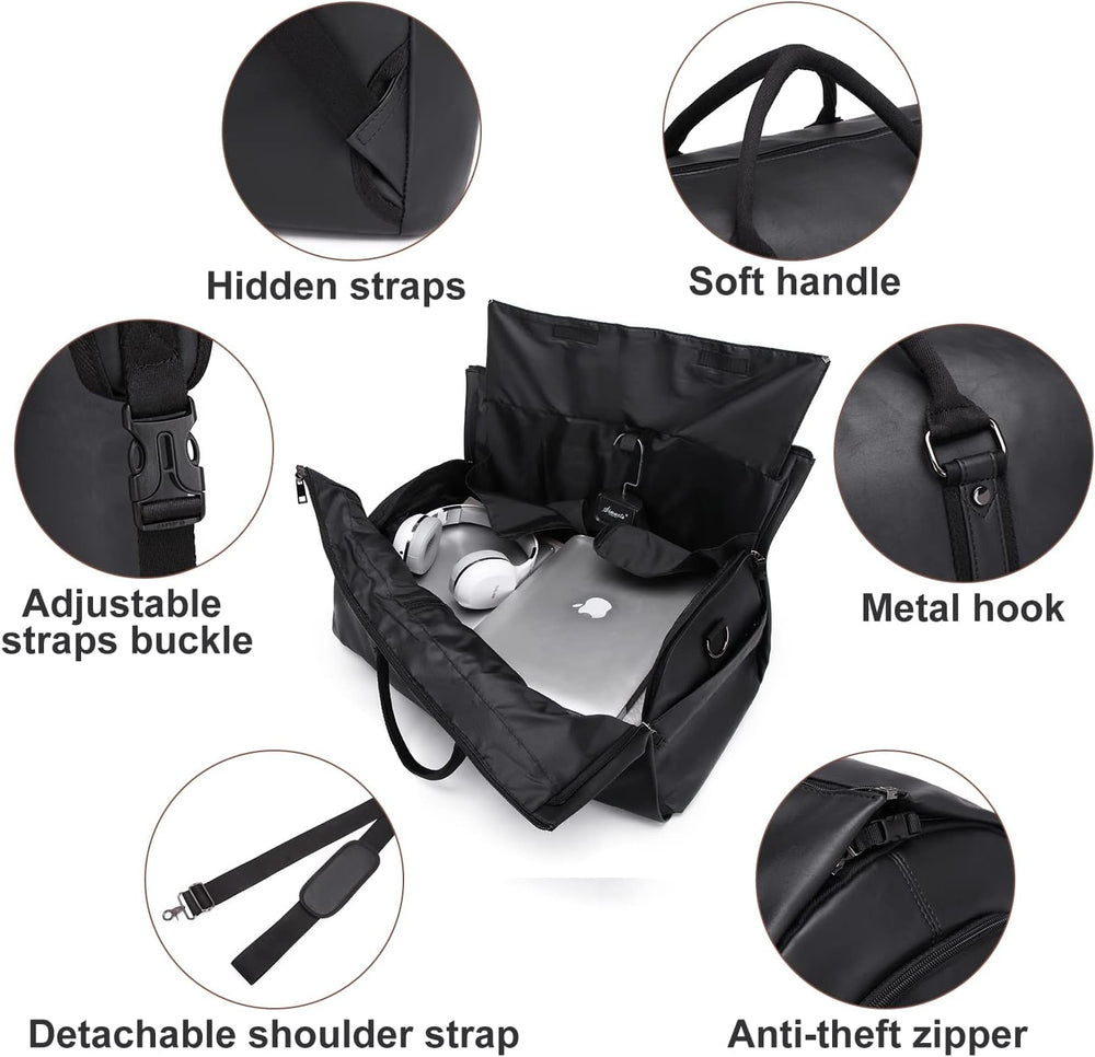 Convertible PU Leather Duffel Bag - Stylish Carry-On Weekender & Travel Suit Case