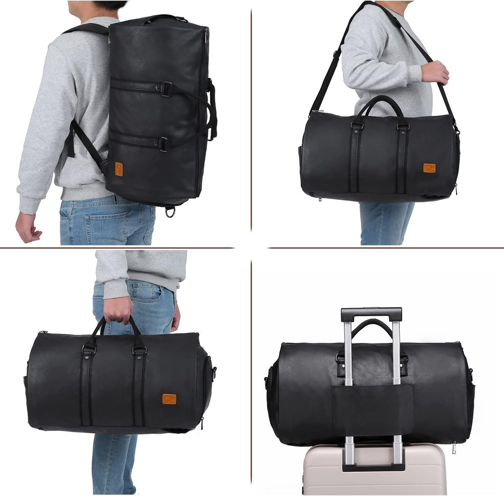 Convertible PU Leather Duffel Bag - Stylish Carry-On Weekender & Travel Suit Case