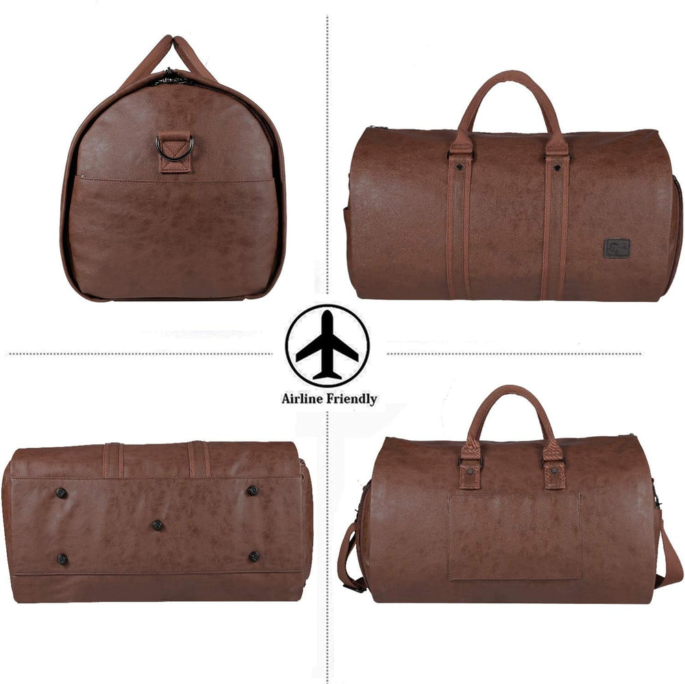 Convertible PU Leather Duffel Bag - Stylish Carry-On Weekender & Travel Suit Case