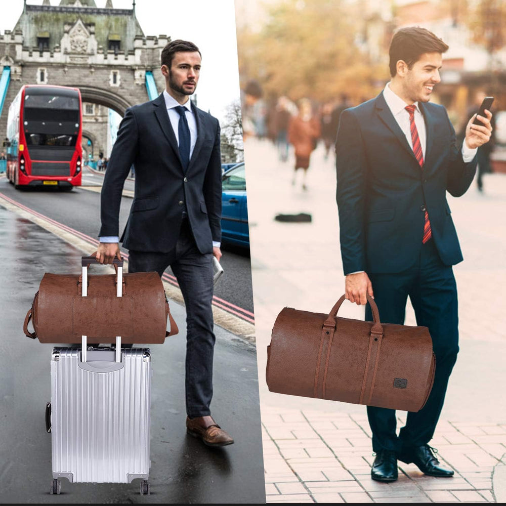 Convertible PU Leather Duffel Bag - Stylish Carry-On Weekender & Travel Suit Case