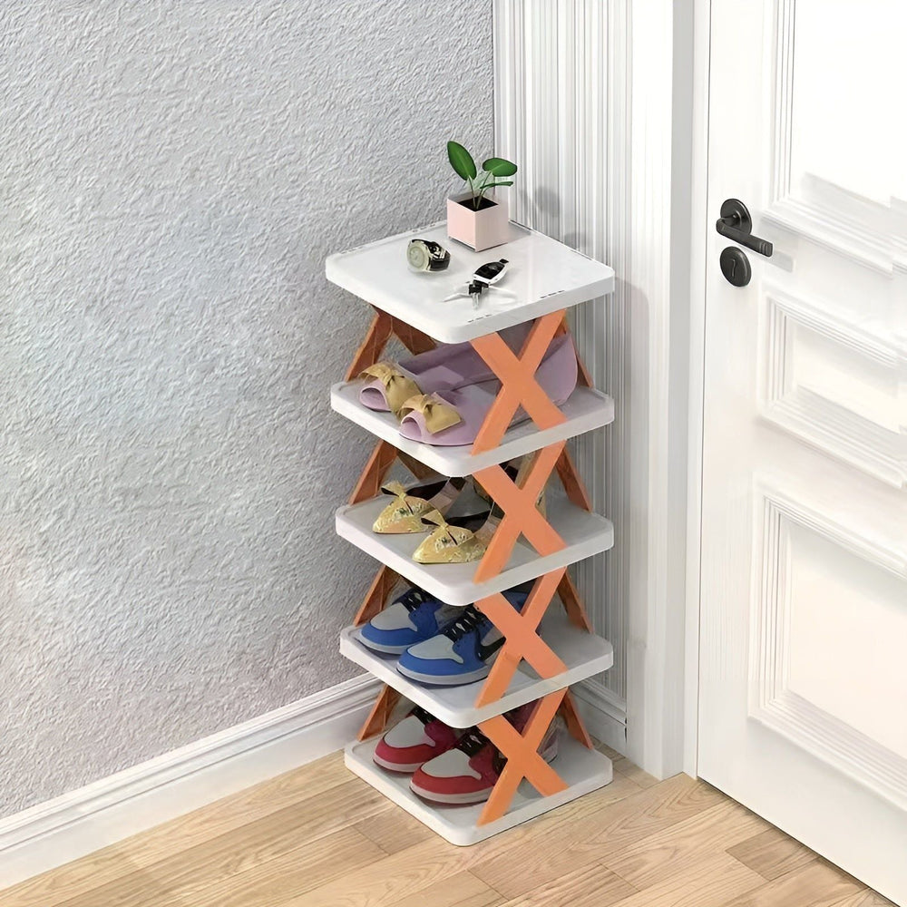 Foldable Shoe Rack – Plastic, 3–7 Tiers, Holds Up to 14 Pairs