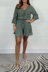 Elegant Lace V-Neck Romper for Women - Stylish & Comfortable Summer Jumpsuit
