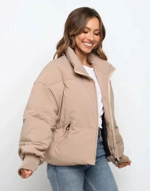 Women's high neck puffer jacket, view 3