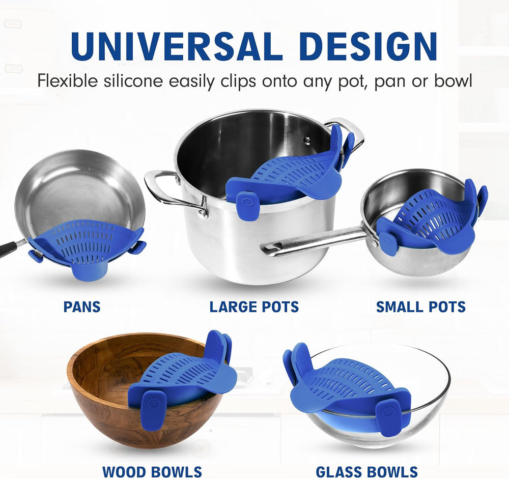 Heat-Resistant Silicone Clip-On Strainer - Perfect Colander for Pasta, Vegetables, and More