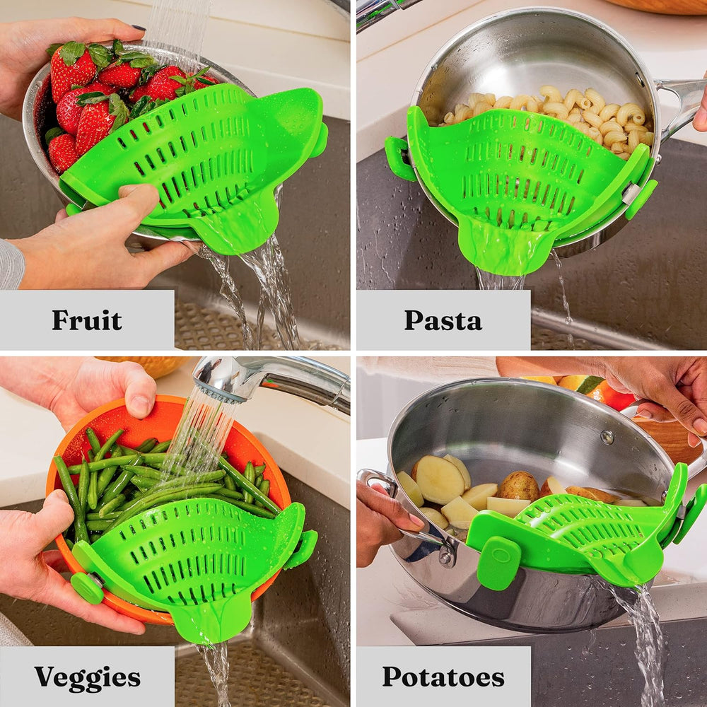 Heat-Resistant Silicone Clip-On Strainer - Perfect Colander for Pasta, Vegetables, and More