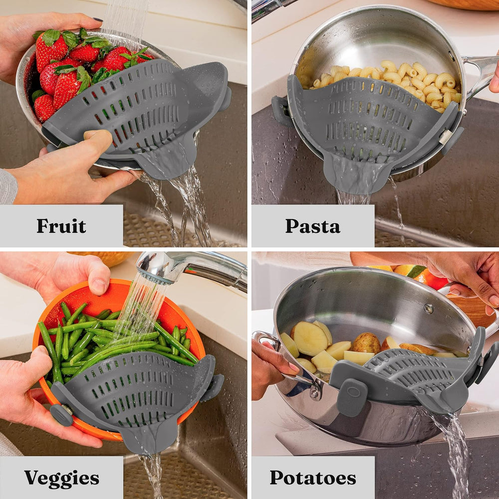 Heat-Resistant Silicone Clip-On Strainer - Perfect Colander for Pasta, Vegetables, and More