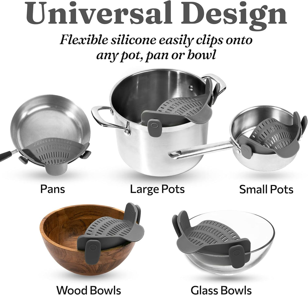 Heat-Resistant Silicone Clip-On Strainer - Perfect Colander for Pasta, Vegetables, and More