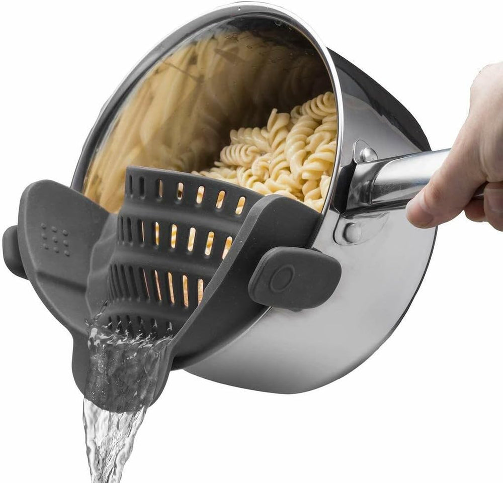 Heat-Resistant Silicone Clip-On Strainer - Perfect Colander for Pasta, Vegetables, and More