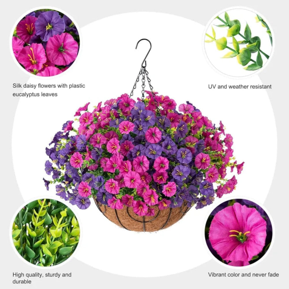 Silk Flowers Hanging Basket – Artificial, Indoor Outdoor & Low-Maintenance Decor
