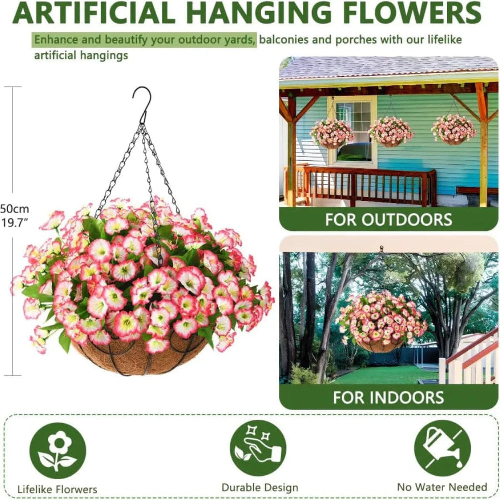 Silk Flowers Hanging Basket – Artificial, Indoor Outdoor & Low-Maintenance Decor