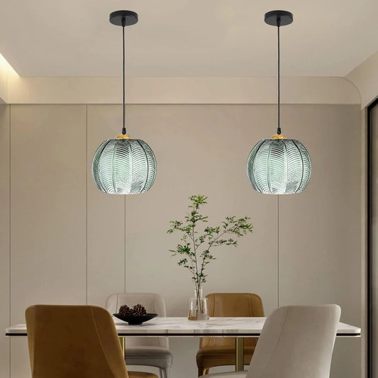 Ribbed Glass Pendant Lamp – Retro Green Color, Vintage Style & Hanging Design