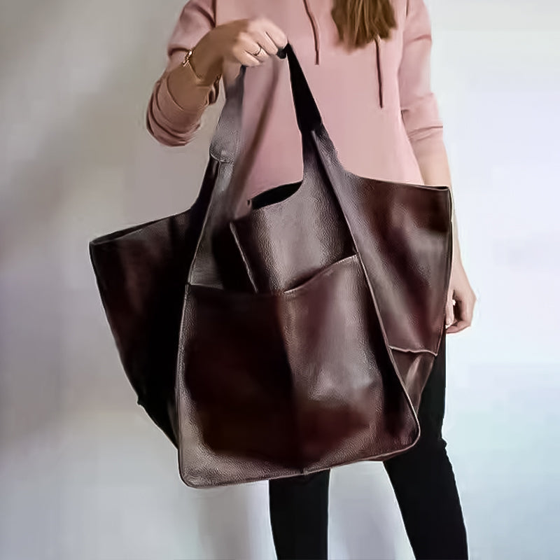 Unisex Leather Weekender Duffel Bag – PU Leather, 32×28×35cm & Adjustable Straps