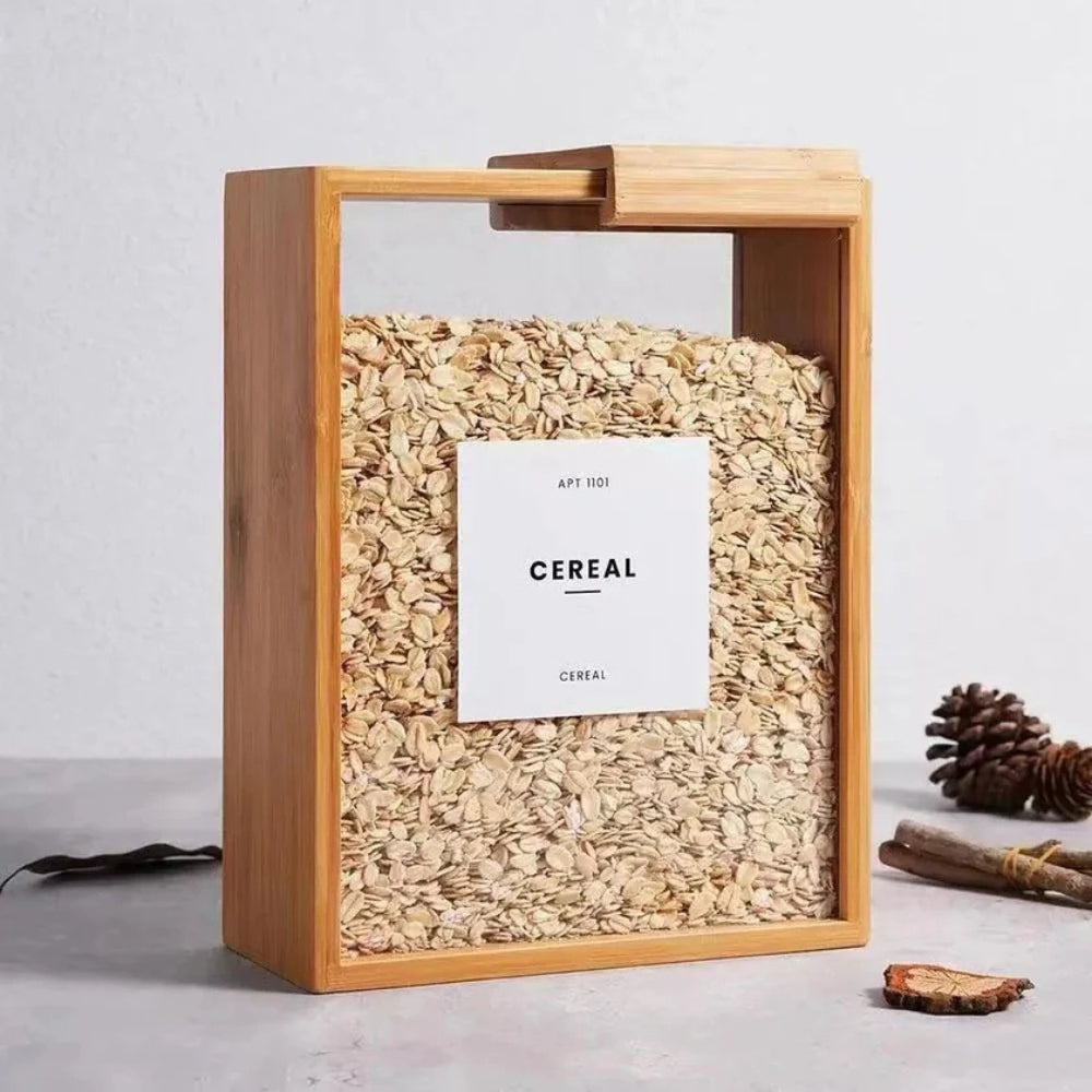 Premium Sliding Bamboo Wood Pasta & Grain Storage Container - Eco-Friendly Kitchen Organizer