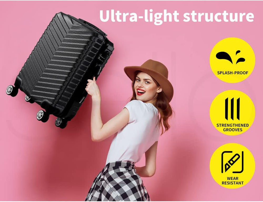 Black Compact Hard-Shell Carry-On Suitcase with 360° Spinner Wheels – Lightweight & Durable Travel Luggage