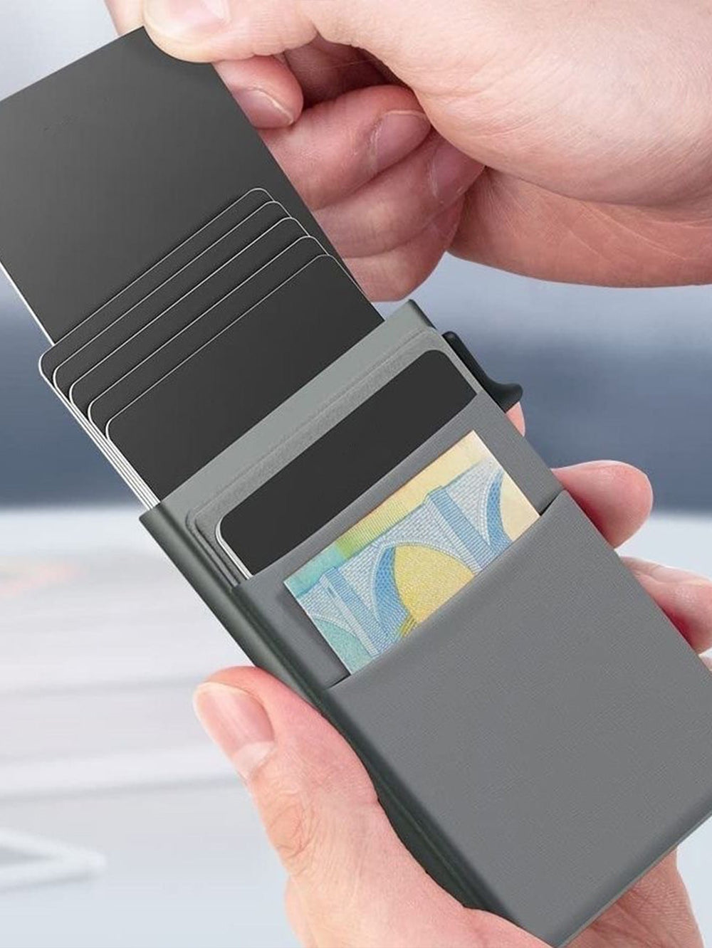 Enhanced Product Title: **Slim RFID-Blocking Metal Wallet for Men - Ultra-Thin Mini Credit Card Holder** 

This title emphasizes key features like "RFID-Blocking" and "Ultra-Thin," which are likely to attract more attention in Google Shopping searches.
