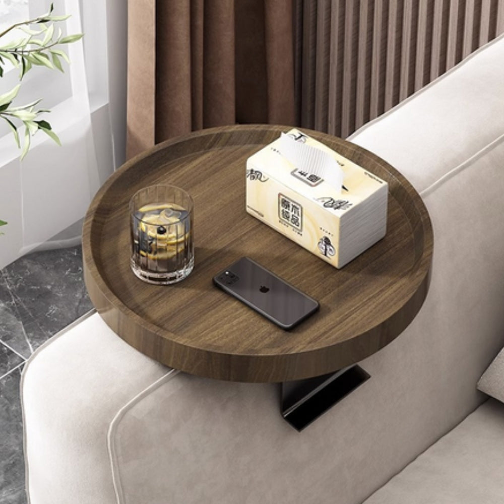 Elegant Walnut-Finished Wooden Sofa Armrest Tray - Perfect for Drinks & Snacks