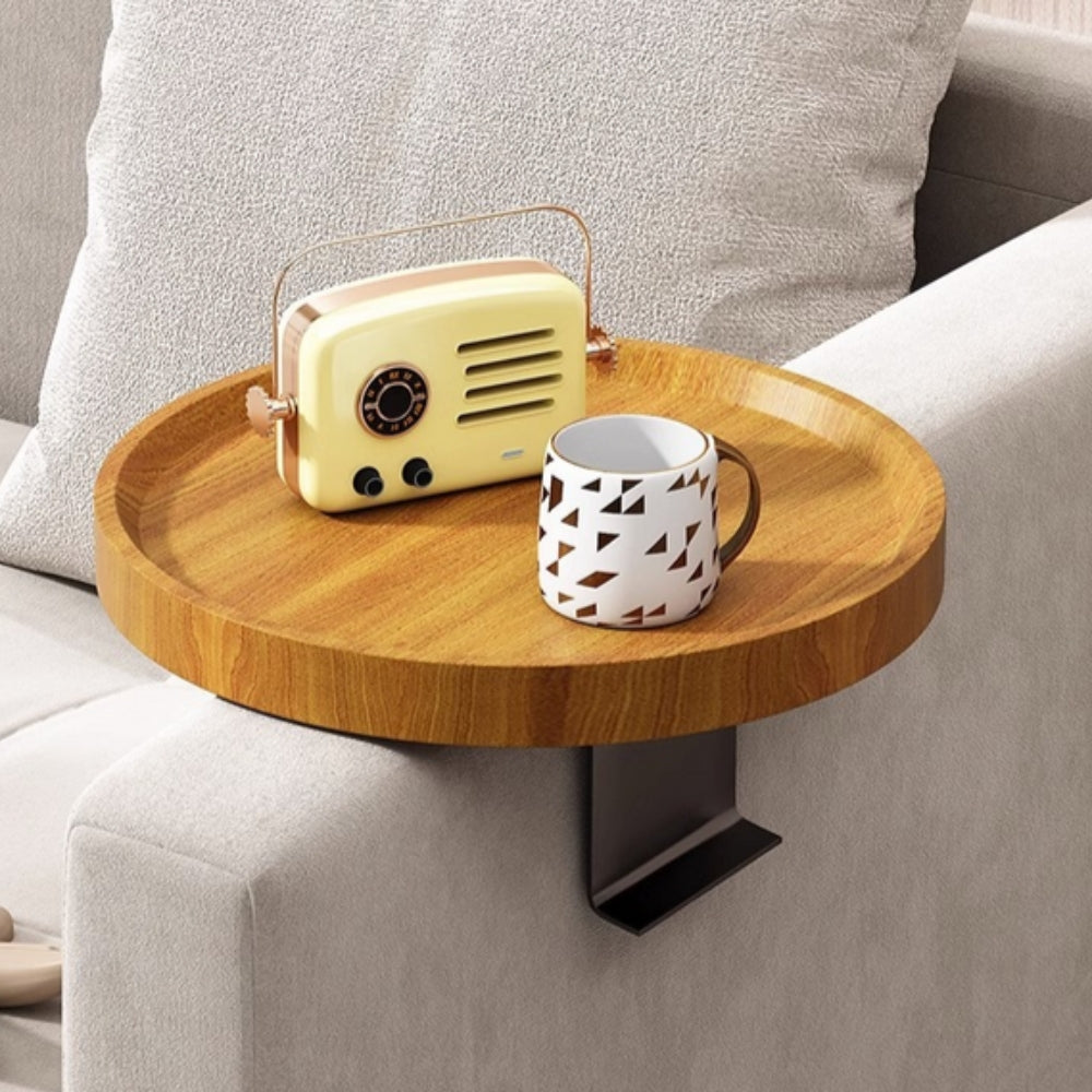 Elegant Walnut-Finished Wooden Sofa Armrest Tray - Perfect for Drinks & Snacks