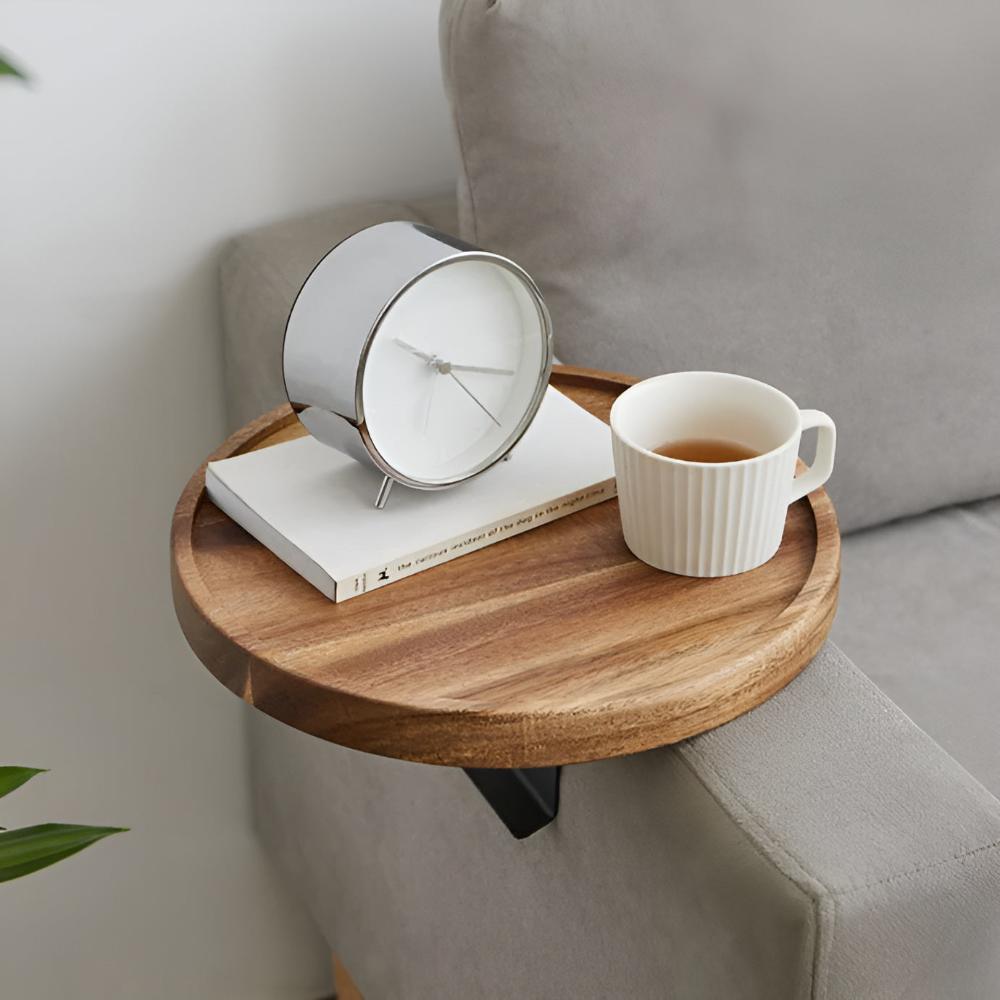 Elegant Walnut-Finished Wooden Sofa Armrest Tray - Perfect for Drinks & Snacks