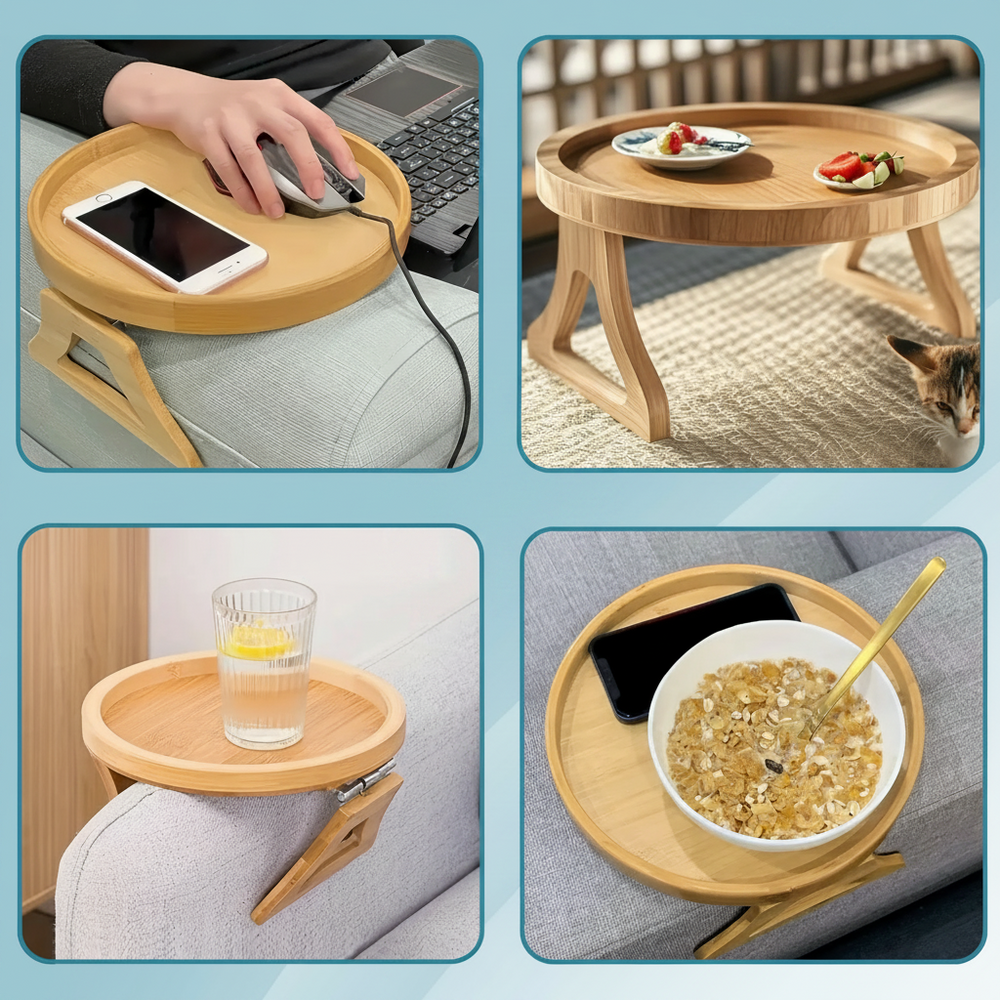 Sofa Side Table – Adjustable Folding, Solid Wood & Space-Saving Design