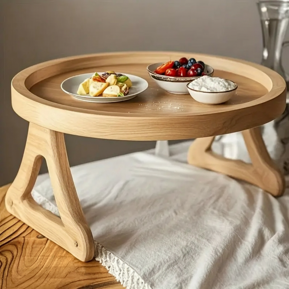 Sofa Side Table – Adjustable Folding, Solid Wood & Space-Saving Design